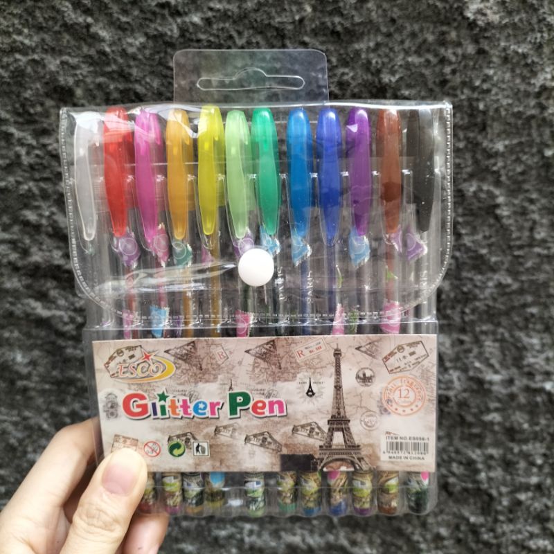 

[per SET] Bolpen/ pulpen 12wr glitter ESCO ES056