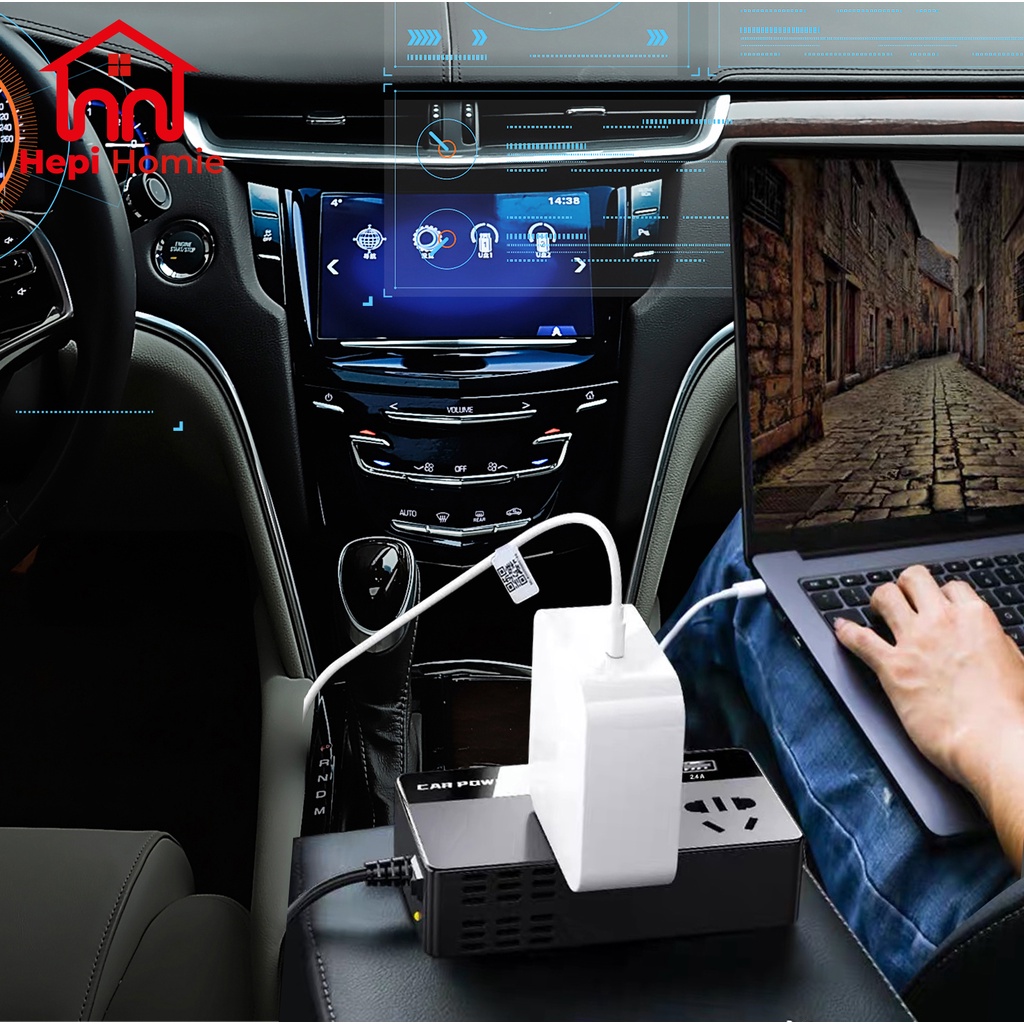 [HH] CAR POWER INVERTER UNIVERSAL MULTI-FUNCTION DC 12V &amp; 24V TO AC 220V 200W WITH LCD DISPLAY / INVERTER MOBIL MULTIFUNGSI PLUG &amp; USB CHARGER QC3.0 / 2.4A / TYPE-C