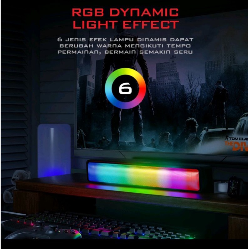 GAMEN GS8 Soundbar Gaming RGB Light Bass Komputer Laptop Speaker Surround