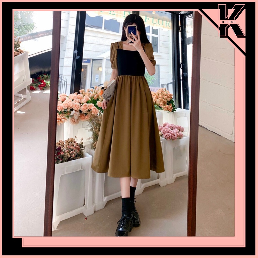 Jual Kooko Casual Dress Korean Look Midi Dress Puffy Sleeve 6084 ...