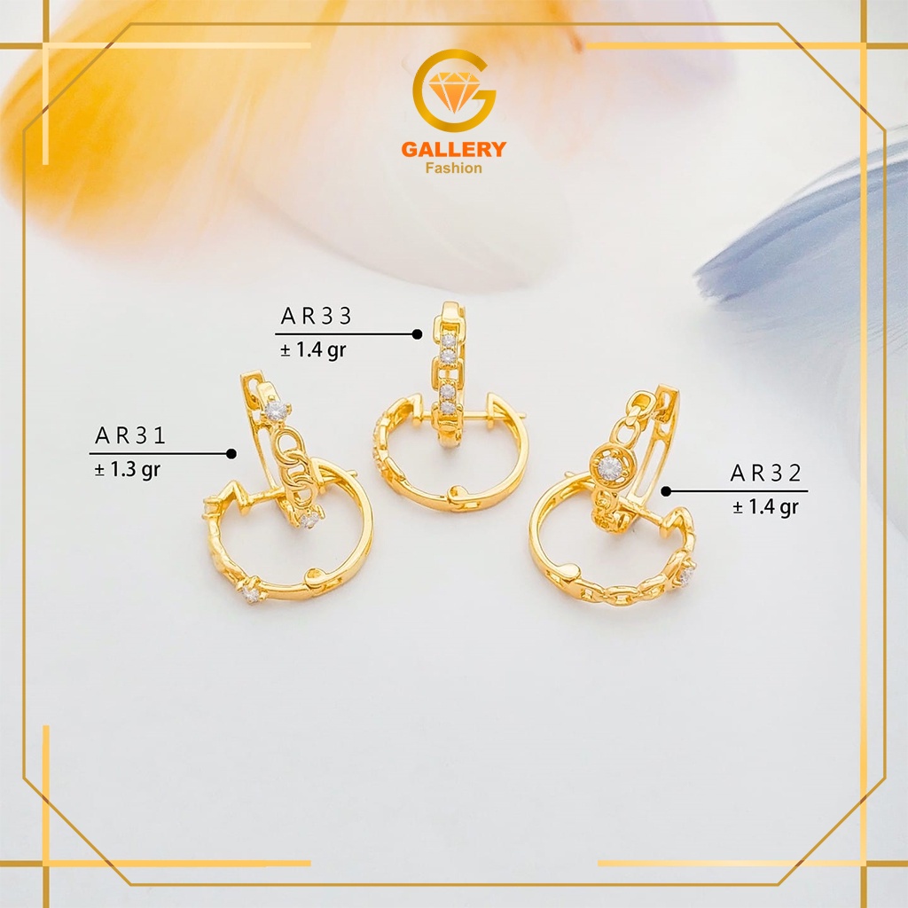 ANTING KLIP EMAS ASLI KADAR 300 (6K) DAN 375 (8K) AR 31 AR 32 AR 33 ANTING KLIP MODEL RANTAI