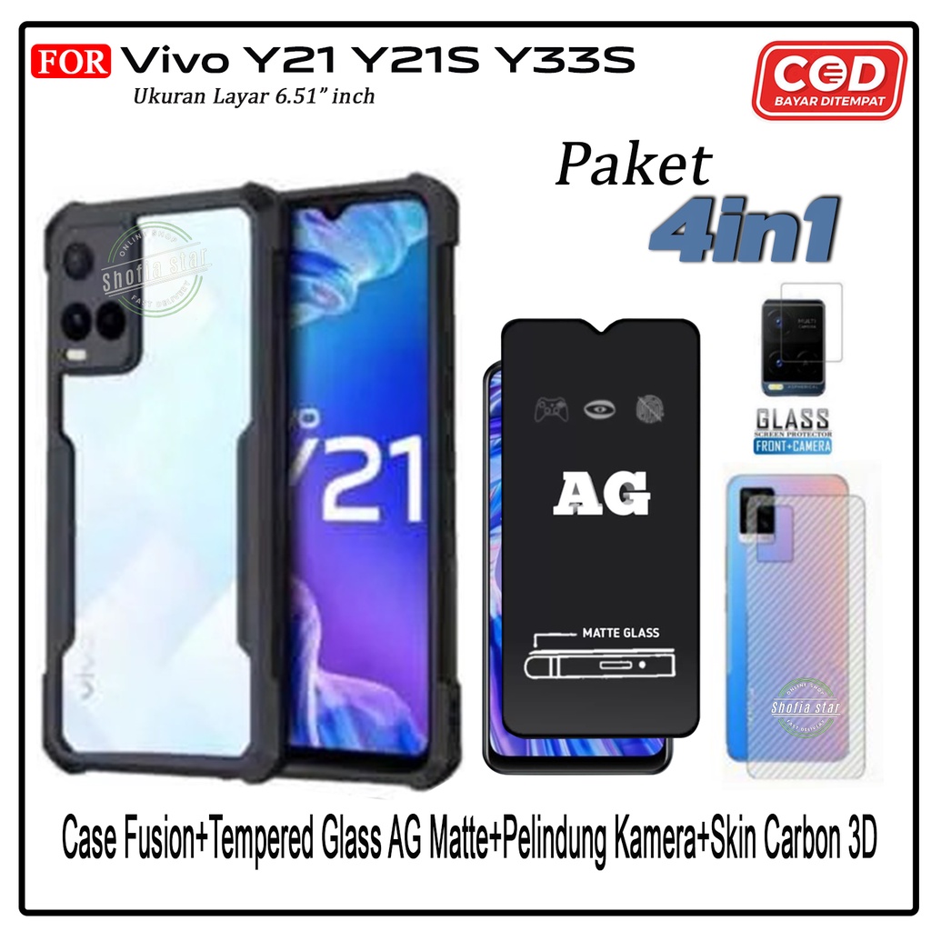 Paket 4in1 Case Vivo Y21 Y21s Y21a Y21t Y33s Y33t Softcase Fusion Shockproof Protect Casing