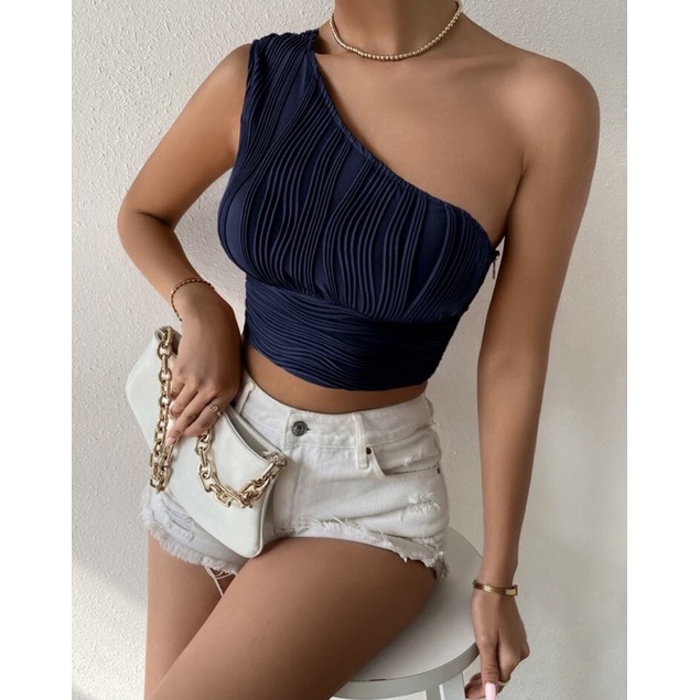 SHEIN one shoulder textured crop top