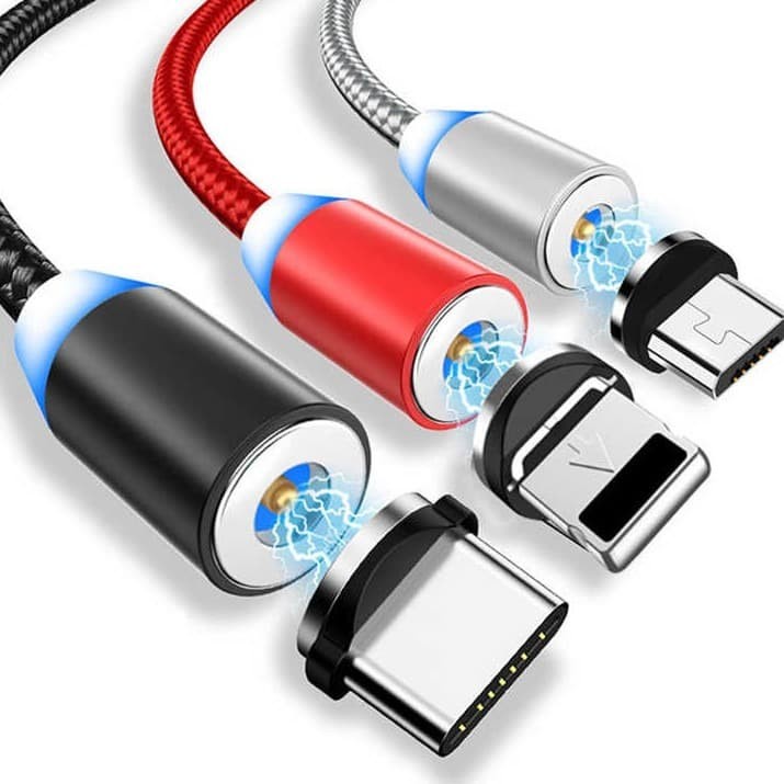 Kabel Data Magnet 3 in 1 Micro Type C dan Lightning Packing Elegan