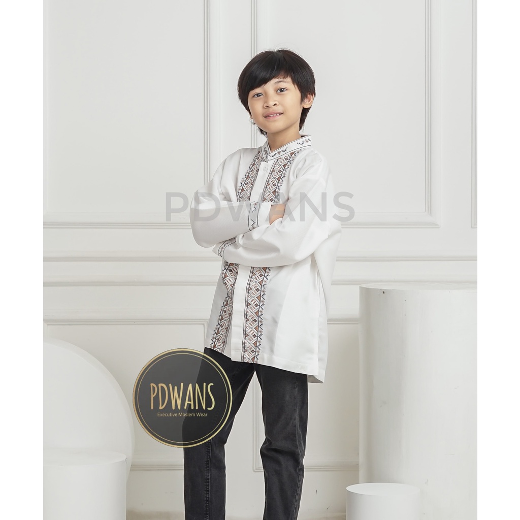 Baju Koko Anak Remaja Tanggung Lengan Panjang Putih Kemeja Koko Muslim Bordir PDWANS - WANSPJG01TGG