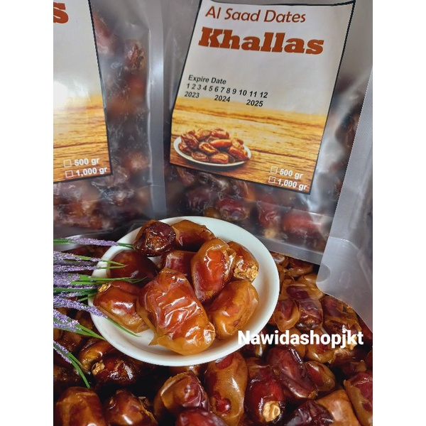 

Kurma Khalas Al Sa'ad 1 kg Repack Enak Murah Gurih Nawidashopjkt distributor kurma jakarta