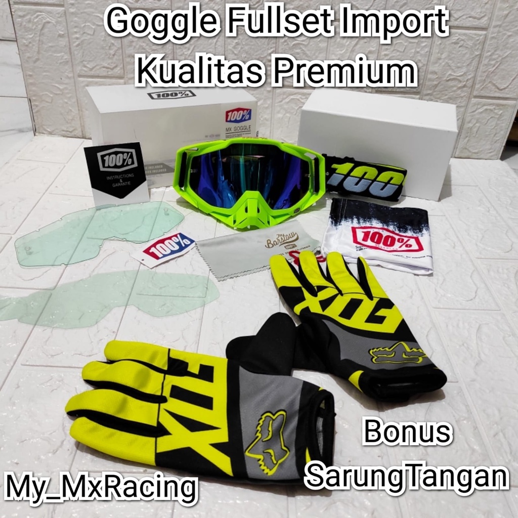 kacamata goggle fullset import dengan kualitas premium FREE sarung tangan kacamata goggle trail cross terlaris fullset F TERLARIS