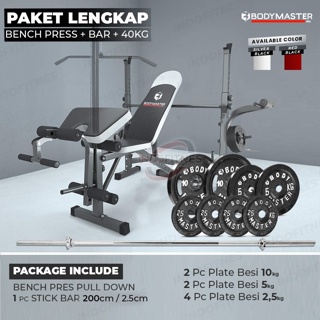 Paket Lengkap Bench Press Stick dan Beban 40kg - Benchpress Lat Pull Down Gym