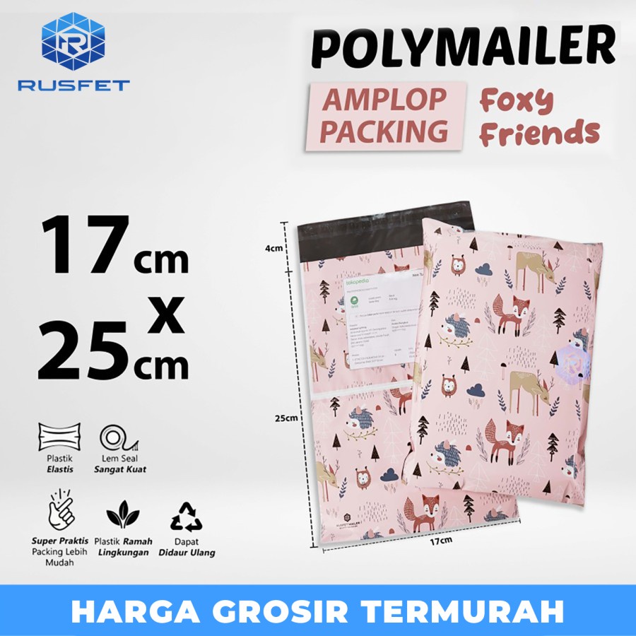 

Amplop Plastik Packing Polymailer 17x25cm Motif Foxy Friends Satuan