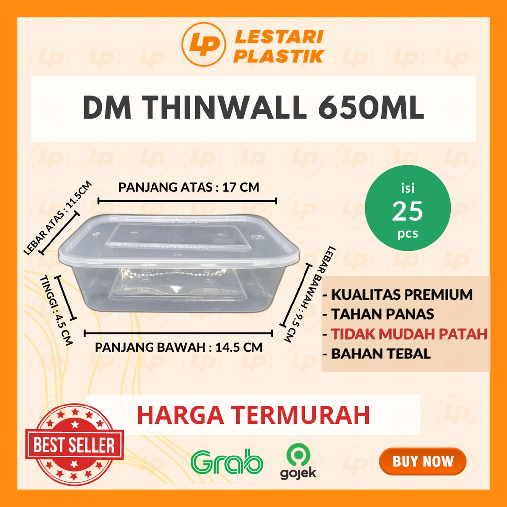 [TERMURAH] KOTAK MAKANAN UKURAN 650ML / PLASTIK MAKANAN Thinwall Merk DM / Kotak Makan / Tempat Maka