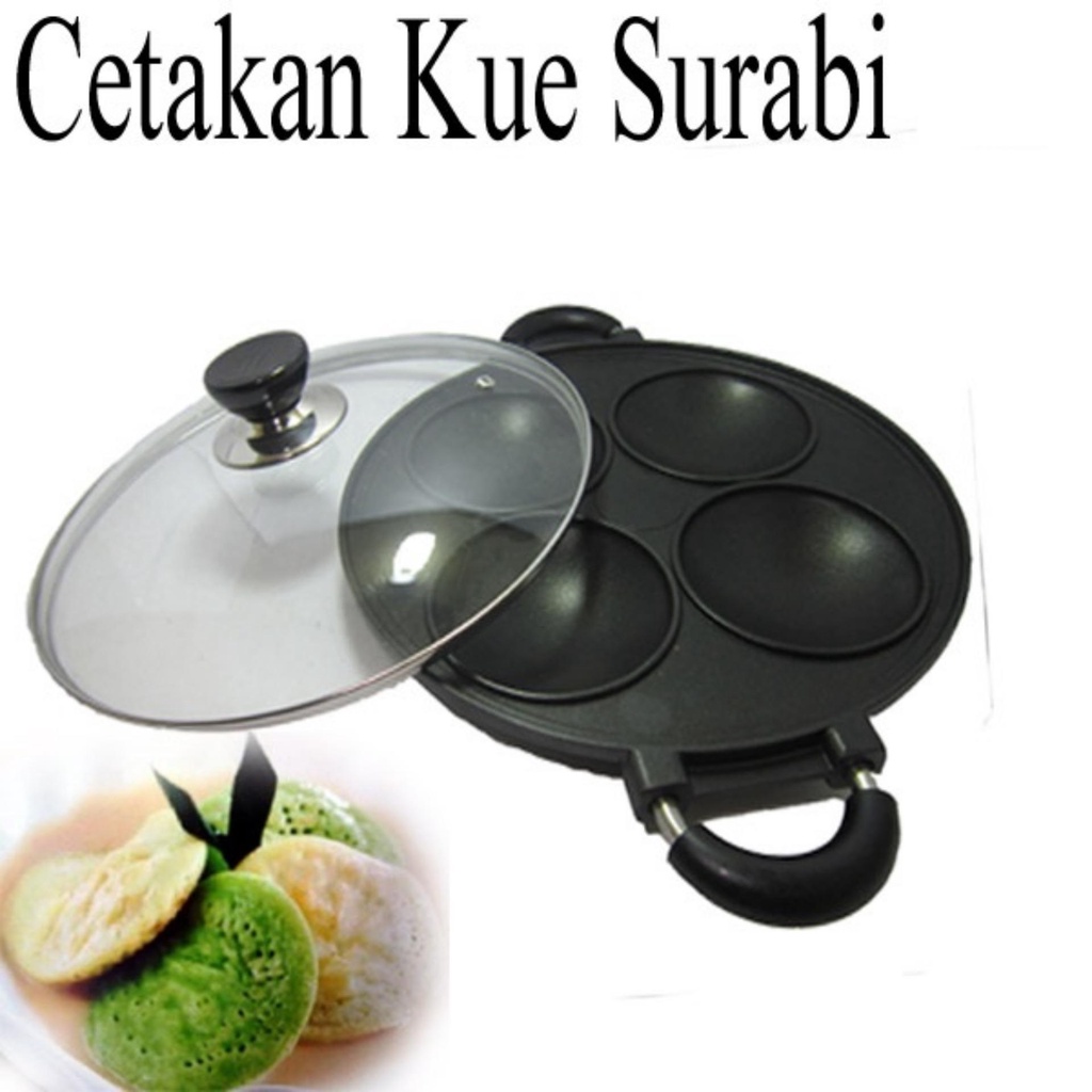 CETAKAN KUE SERABI / SURABI 4 LUBANG + TUTUP KACA / Cetakan Dorayaki - ANTI LENGKET