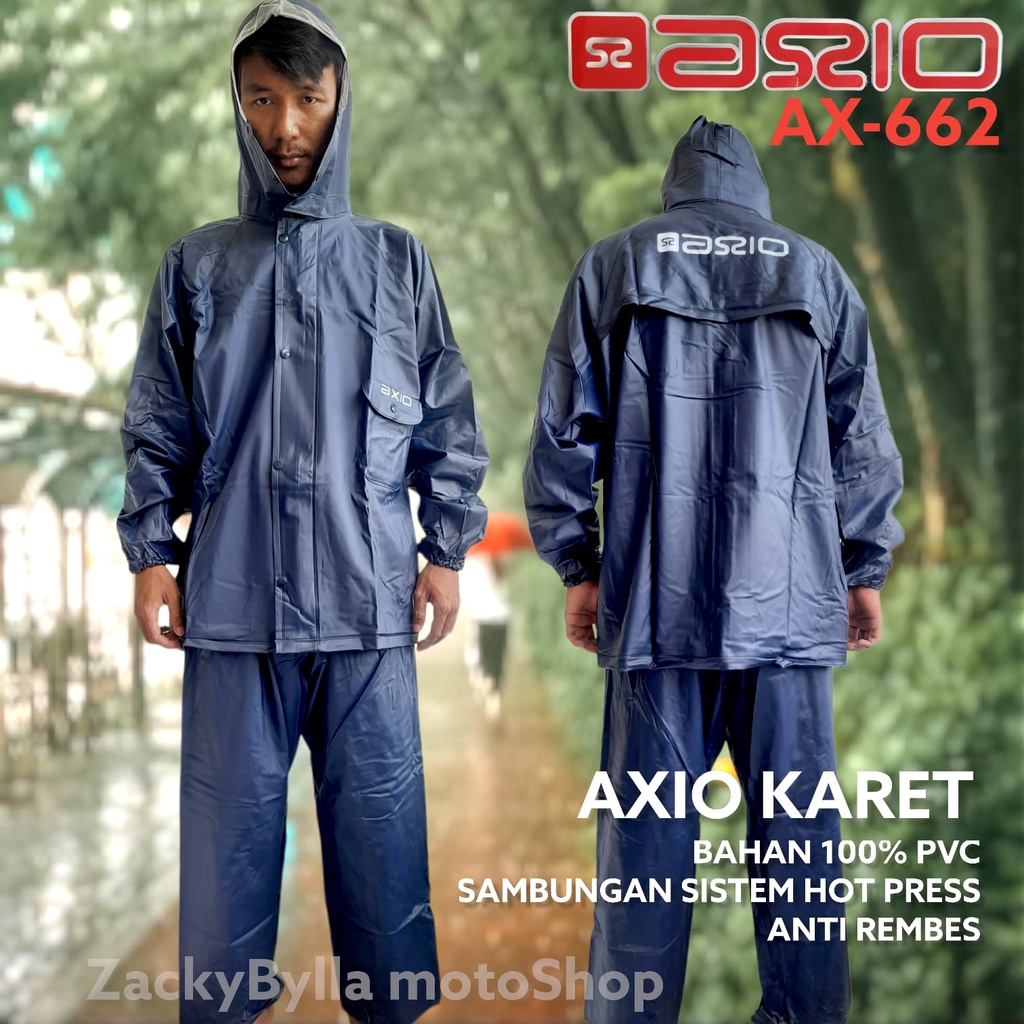 Jas Hujan AXIO Karet AX-662 Navy Blue / Biru Dongker, Full Press,  Anti Rembes