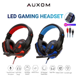 AUXOM Headset Gaming Microphone LED Light Stereo Bass Gaming Headphone Gamer for Phone Computer Laptop Earphones