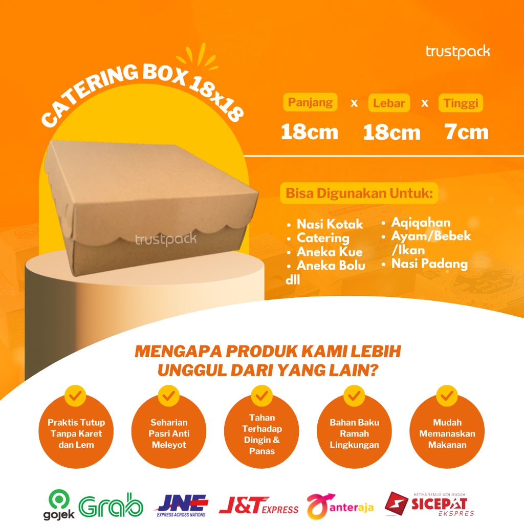 DUS NASI 18x18 KOTAK NASI RENDA KRAFT PAPER COKLAT SUPER TEBAL PREMIUM