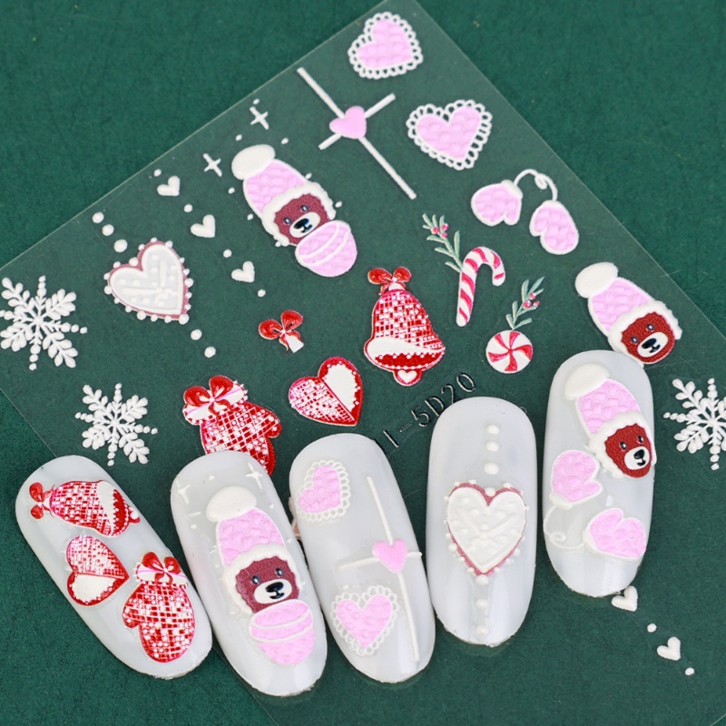 Stiker Kuku Motif Kartun Beruang Snowflakes 5D Bahan Akrilik Untuk Dekorasi Nail Art