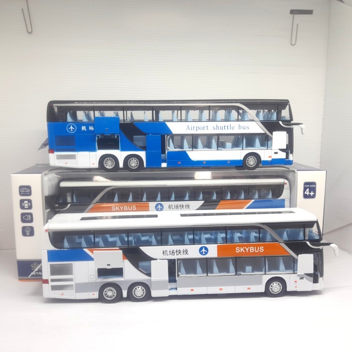 Diecast Diecast Miniatur Bus Double Decker Sky Bus Keren Bus Tingkat Besi 1:32