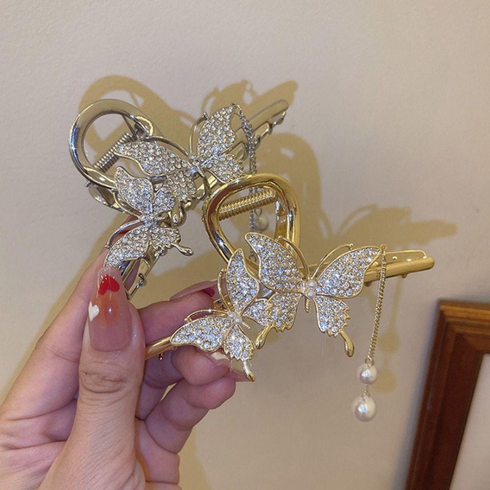 Agustina Kupu-Kupu Klip Rambut Logam Hiu Klip Gadis Bentuk Geometris Berlian Berlian Imitasi Besar Ambil Klip Aksesoris Rambut Perempuan