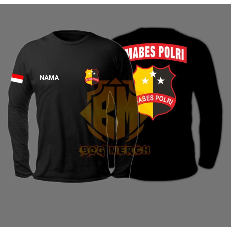 KAOS LENGAN PANJANG MABES POLRI/BAJU MABES POLRI/TOPI MABES POLRI FREE NAMA