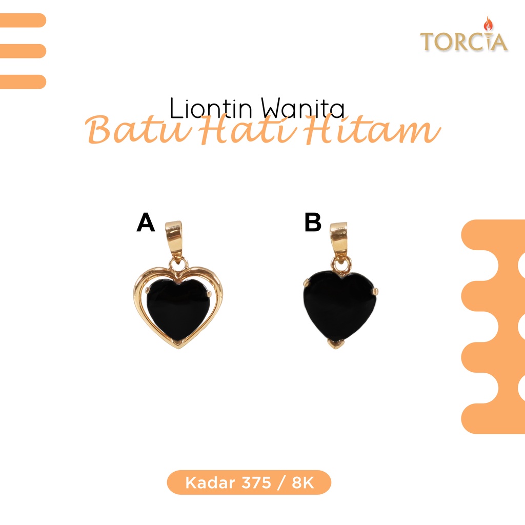 Liontin Wanita Emas Asli Batu Hati Hitam Kadar 375 Torcia