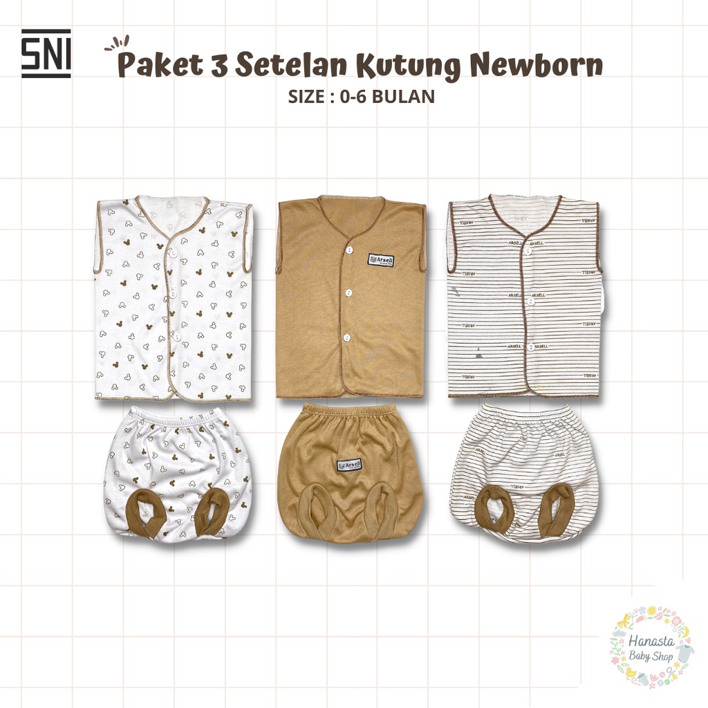 18 Pcs Baju Bayi Newborn Setelan Panjang Pendek Kutung Seri Coklat Katun