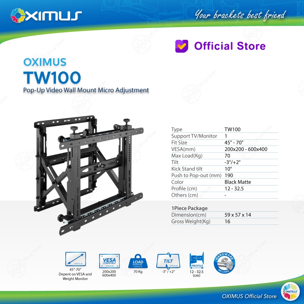 Bracket LED TV Video Wall Pop Up Tilt Micro Adjustment OXIMUS TW100
