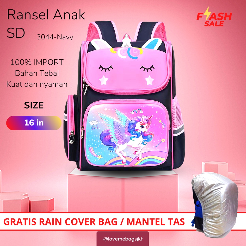 Tas anak perempuan Unicorn LMB Tas Sekolah Anak SD Ukuran 16in Kualitas Import Bahan Nylon Polyester Kuat dan Nyaman dipakai Karakter Unicorn lucu