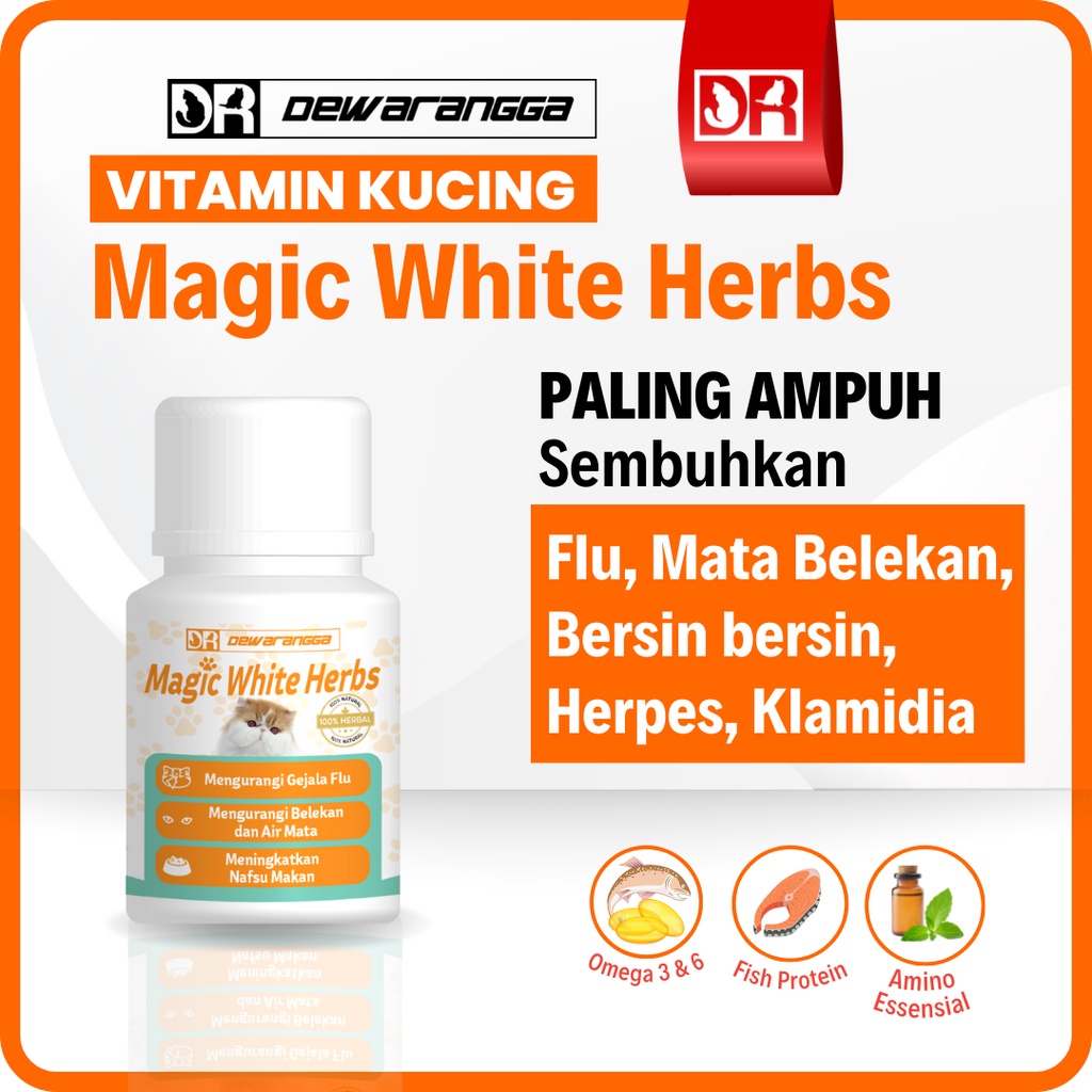 Dewarangga Vitamin Kucing MAGIC WHITE HERBS untuk Mengatasi Infeksi Saluran Pernafasan dan Kesehatan Mata, Mengatasi Flu &amp; Belekan pada Kucing