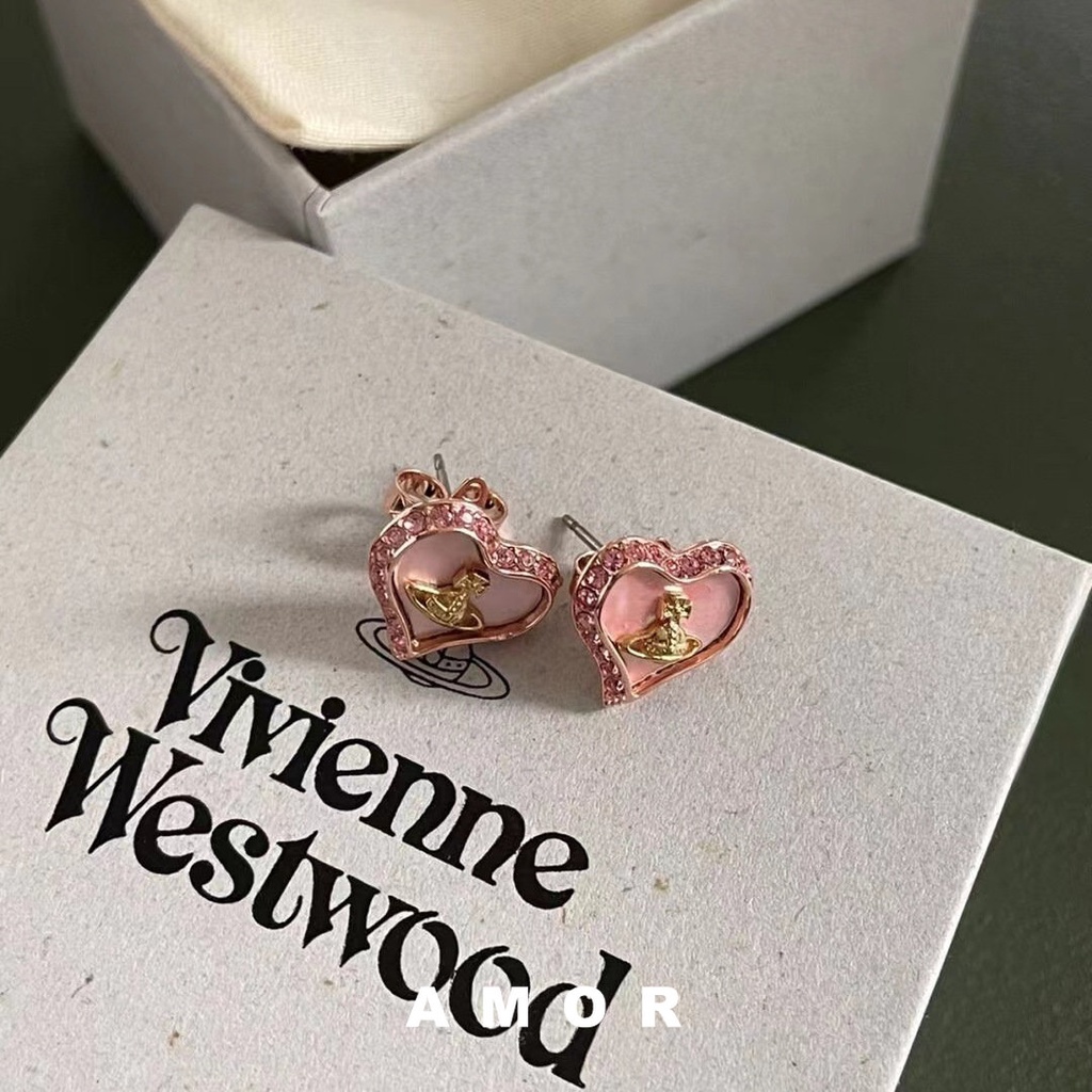 Anting Bentuk Hati Warna Pink Gaya Retro Untuk Wanita