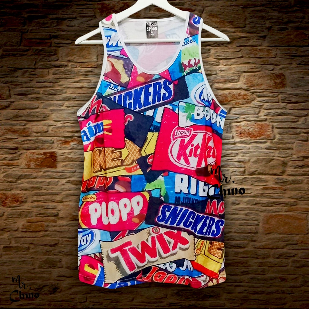 Kaos Singlet Pria Motif Favorite Snacks | Baju Singlet Distro Pria Dewasa | Tengtop Gym Laki2 Remaja