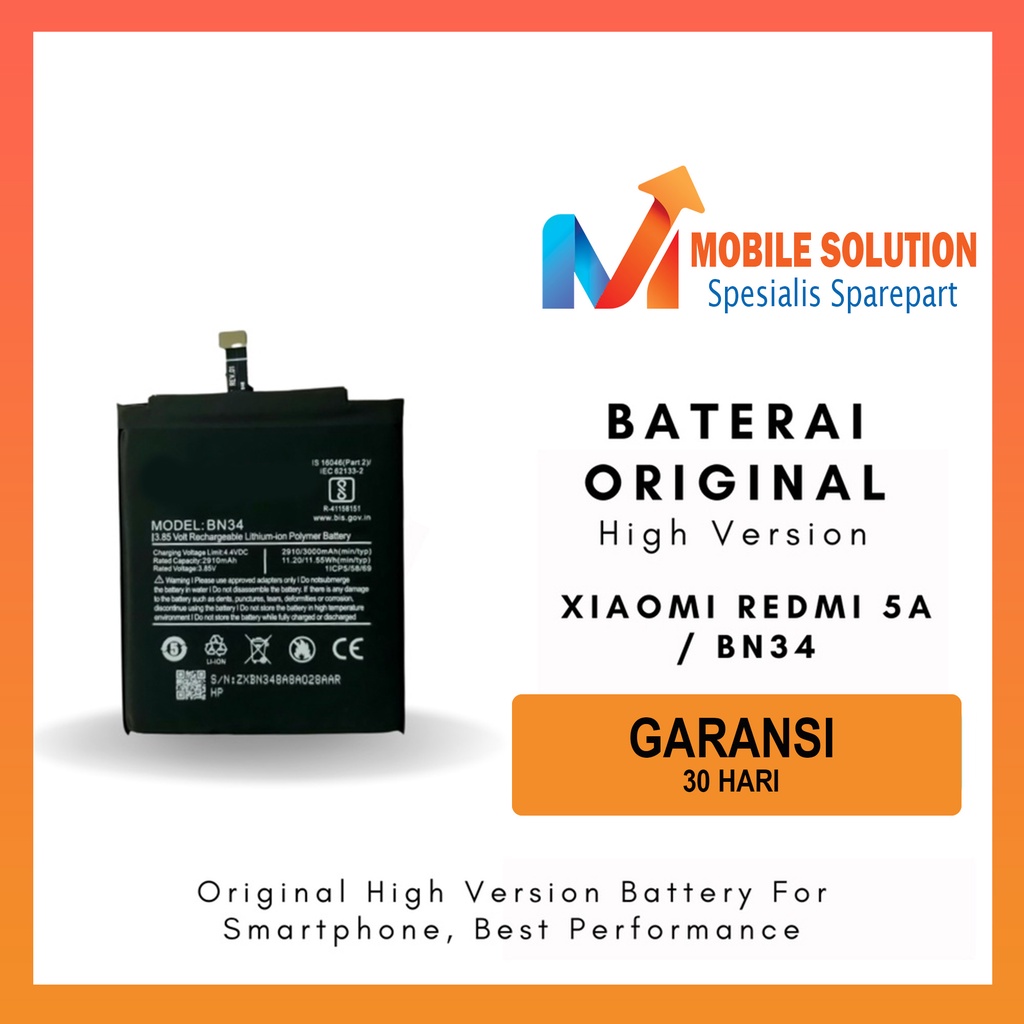 Grosir Baterai Xiaomi Redmi 5A / Baterai Xiaomi BN34 High Version Garansi 1 Bulan + Packing