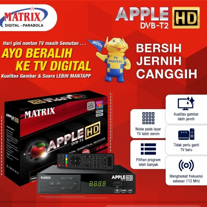 SET TOP BOX MATRIX APPLE MERAH HD DVB-T2 RECEIVER TV DIGITAL