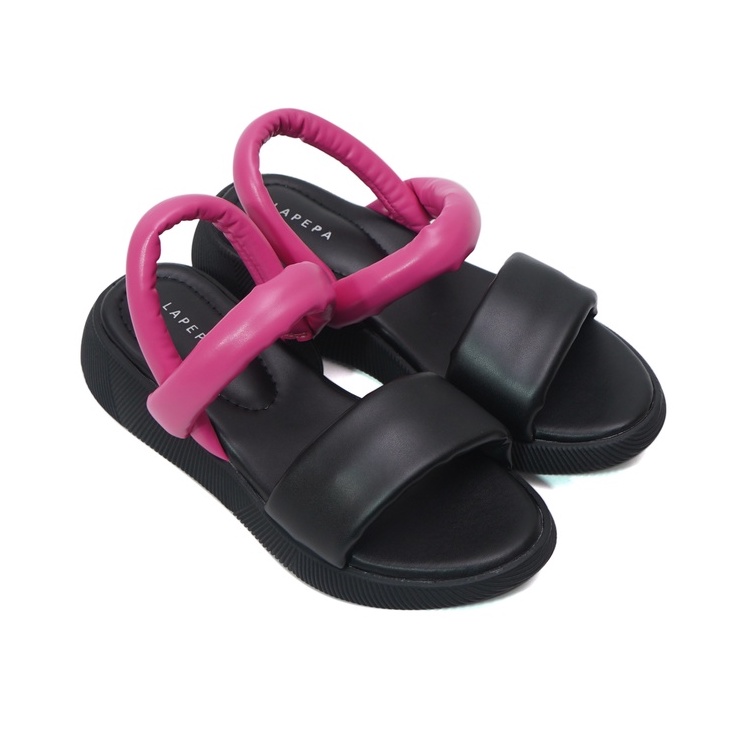 LAPEPA STORE - Sandal Wanita Wedges VALERIE Black Fuschia | sendal selop pergi wanita hak sedang 3cm