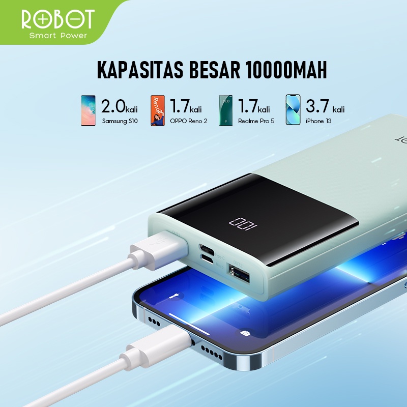 PowerBank 10000mah ROBOT RT190S 2A Dual Input and Output Real Capacity - Garansi Resmi 1 Tahun