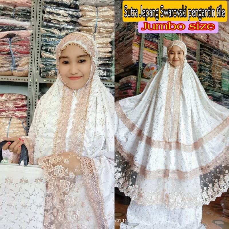 Mukena sutra jepang swarozky pengantin tile, mukena hantaran mukena cantik mukena mewah mukena berku