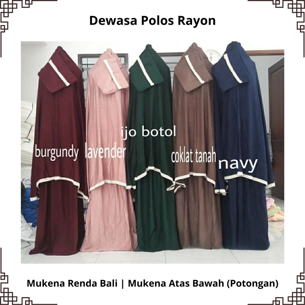 Mukena Bali Dewasa Polos Renda Rayon Jumbo Mukenah Atas Bawah