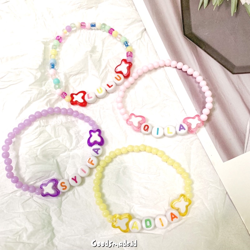 GELANG MANIK WARNA PASTEL KUPU CUSTOM NAMA