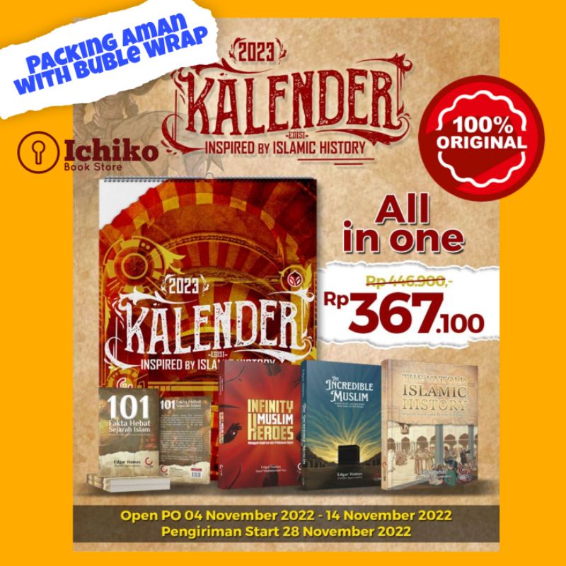 

PAKET ALL IN ONE KALENDER DINDING GENSA 2023 INSPIRED BY ISLAMIC HISTORY +4 BUKU EDGAR HAMAS GEN SALADIN ORIGINAL