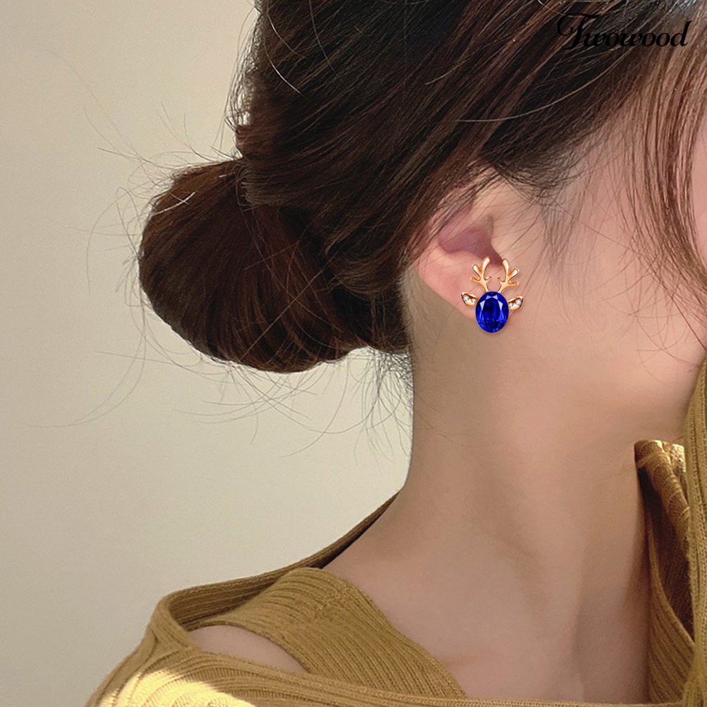 2pcs Anting Stud Desain Tanduk Rusa Aksen Berlian Imitasi Gaya Boho Untuk Wanita