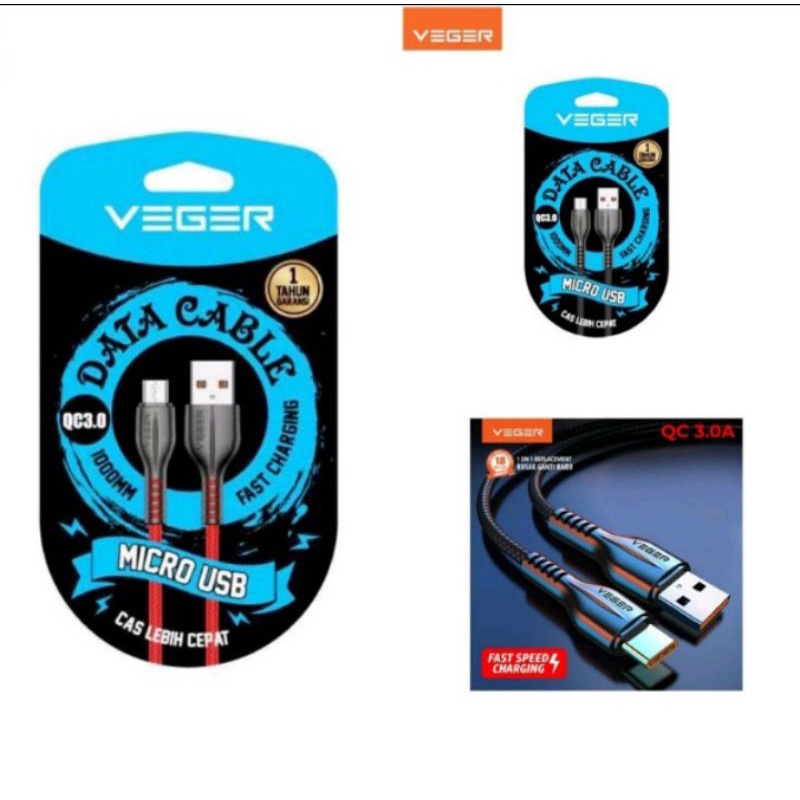 KABEL DATA FAST CHARGING VEGER MICRO USB Travel charger