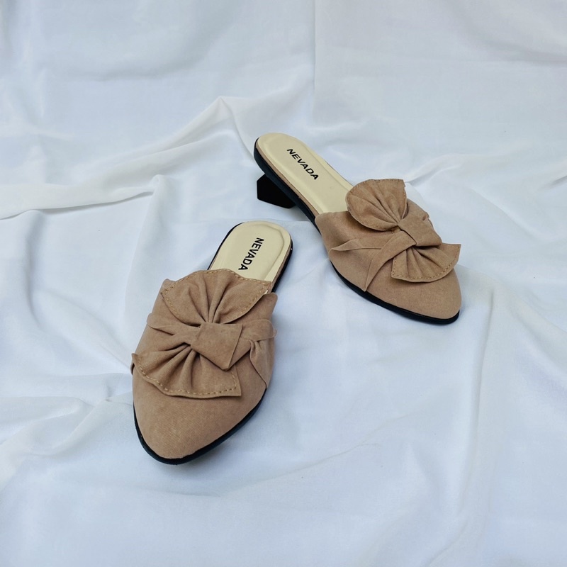 DISKON DAY! Sepatu Sandal Mules - Sandal Wanita Nevada - Flatshoes Sepatu Kerja - Mules Beludru