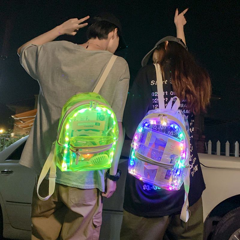 Sera In Wind Dazzling Transparan Ransel Wanita Niche All-Match LED Schoolbag Pria Keren Jalan Ransel PVC Tas Wanita Pasang