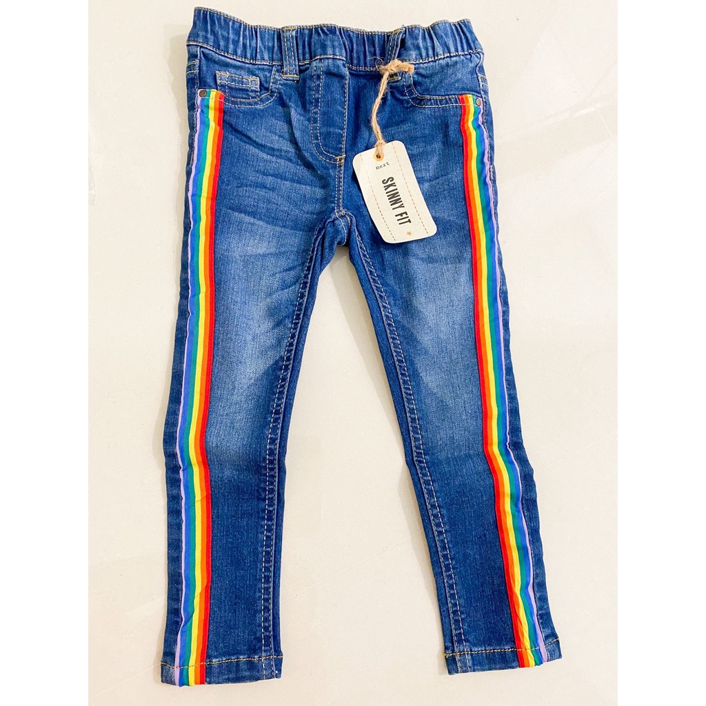 NEXT KIDS celana jeans SKinny Fit 3 years tahun adjustable waist biru list rainbow pelangi perempuan