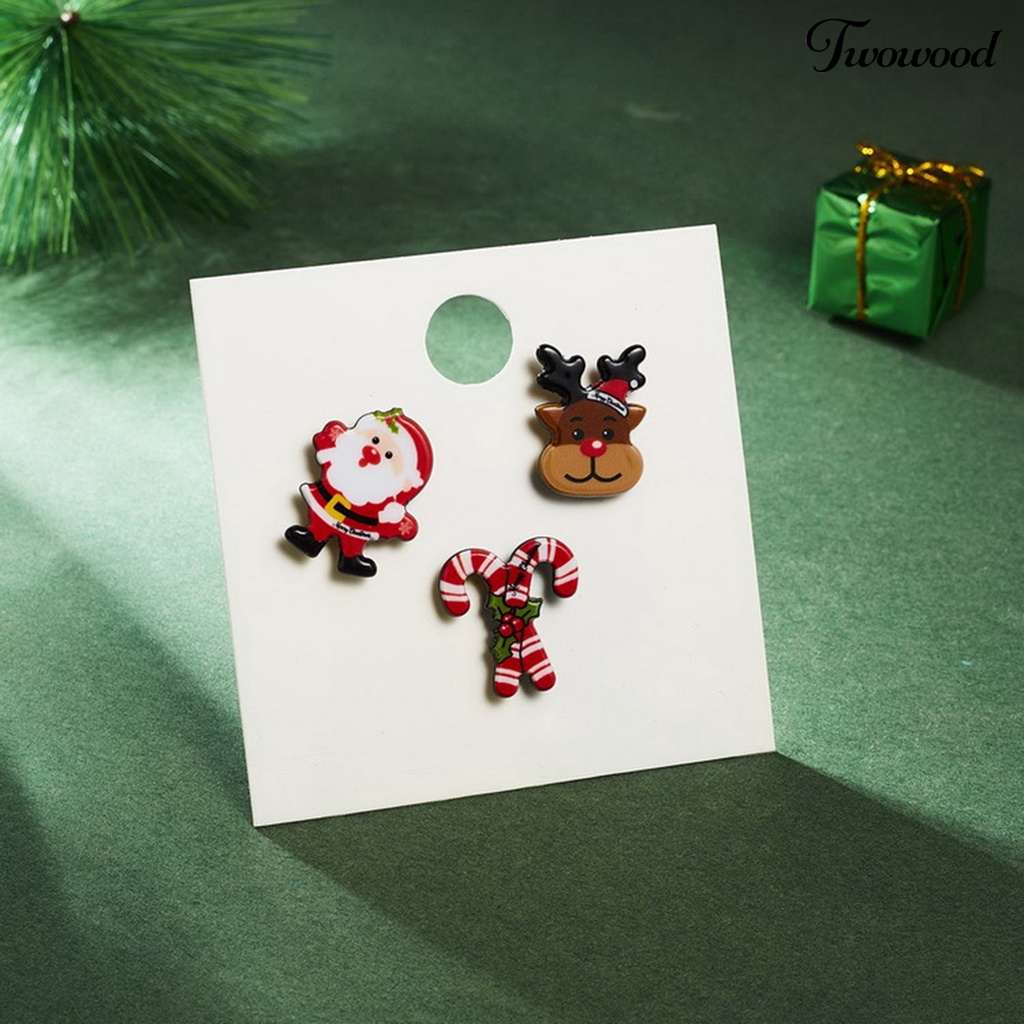 3pcs / Set Bros Pin Desain Kartun Santa Claus Rusa Snowman Natal Gaya Vintage Untuk Dekorasi