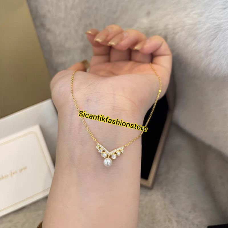 KALUNG TITANIUM FUJI TRENDING ASLI TITANIUM ANTI KARAT SELAMANYA KALUNG TITANIUM FASHION STYLE WANITA KOREA KEKINIAN MEWAH LIONTIN MUTIARA TERBARU TERLARIS PERHIASAN WANITA TRENDING LAPIS EMAS 18K