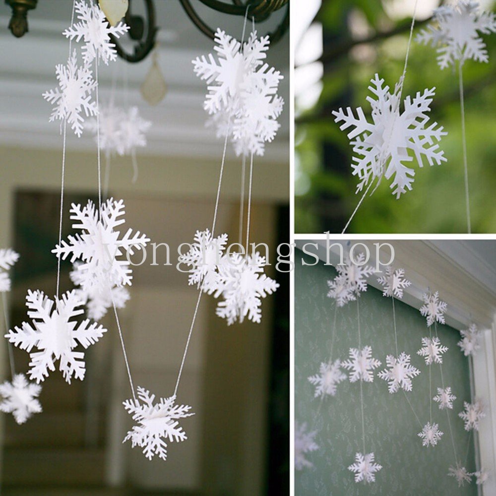 12pcs Banner Garland Desain Snowflake 3D Bahan Kertas Untuk Dekorasi Natal