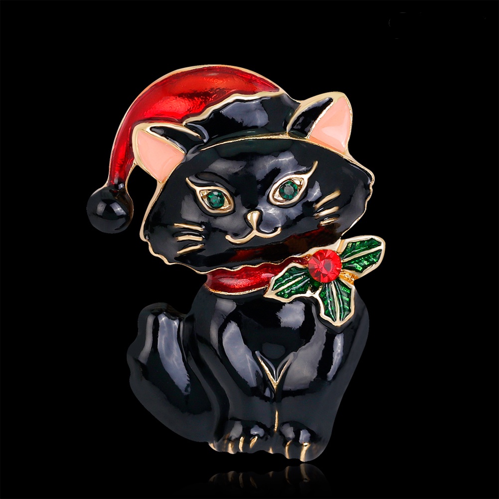 Twowood Bros Pin Enamel Kucing Natal Gaya Vintage Untuk Wanita