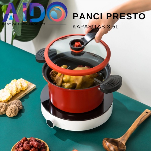 Panci Presto Cooker Pot 3.5 Liter Melunakan Daging Lembut Anti Lengket Panci Masak Panci Sup Daging Panci Masak Bertekanan Mikro Kompor Gas Panci Rebusan Panci Masak Anti-lengket untuk Dapur