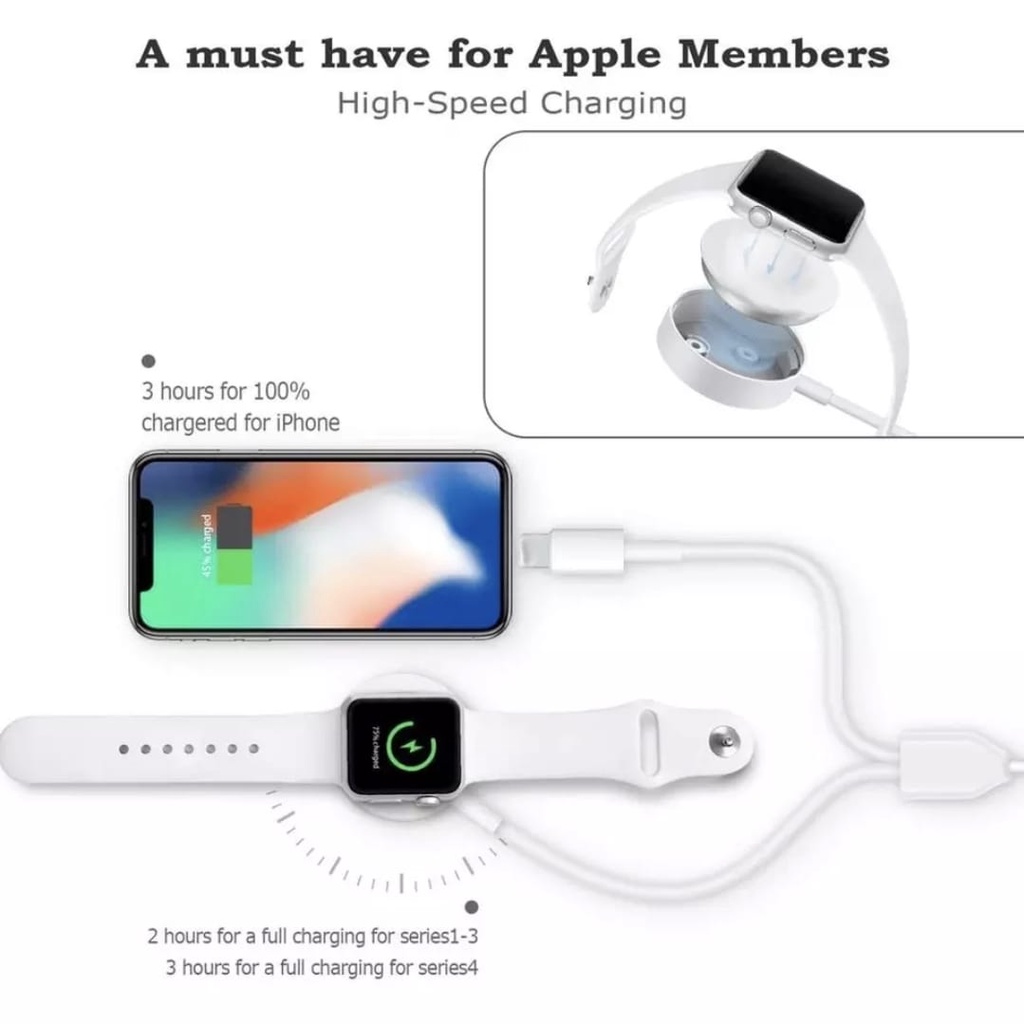 wireless Magnetic Charging Cable untuk Apple Watch Charger dan lighting 2in1