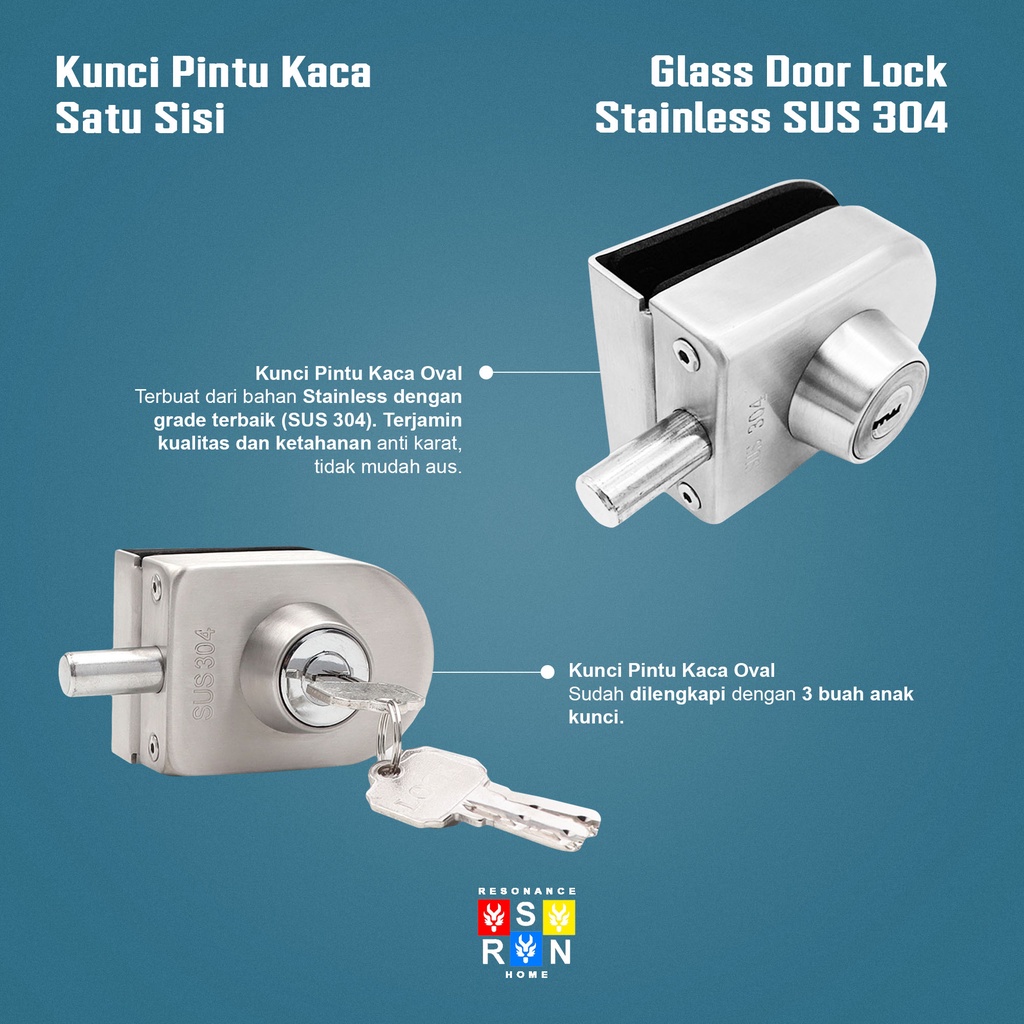 Kunci Pintu Kaca 10-12MM / Kunci Pintu Kaca Satu Sisi Resonance Home