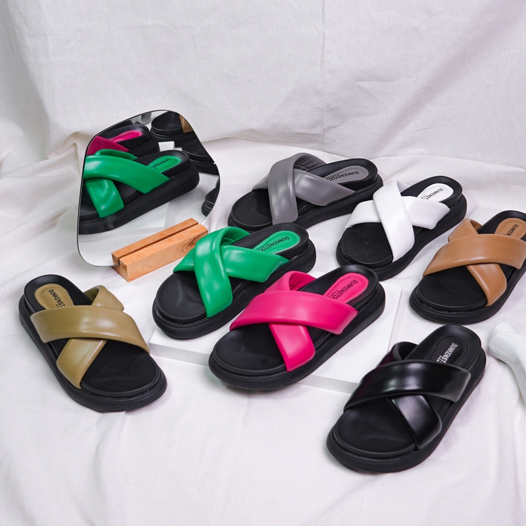 DUNKENSTOCK TIPE CHA CHA  Sandal wedges wanita casual sendal cewek ban dua silang kulit kekinian